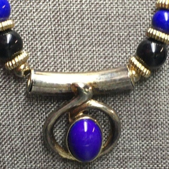 Retro Necklace Gold Slider Pendant Purple Turquoise Blue Black Fluted Round BoHo - Picture 2 of 6